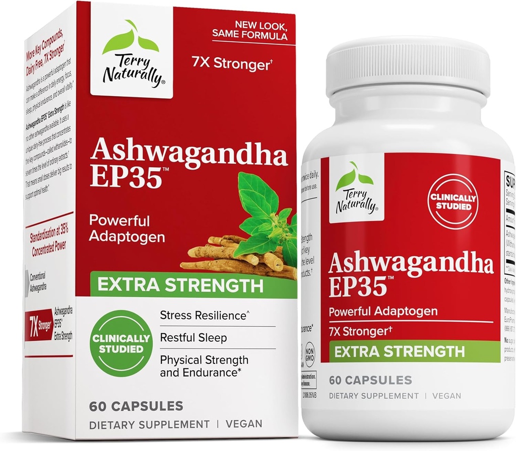 Terry Naturally Ashwagandha EP35 Extra Strength - Herbal Supplement for Sleep Support - Aid Healthy Stress Response - Endurance & Energy Support - 60カプセル(60サービング)