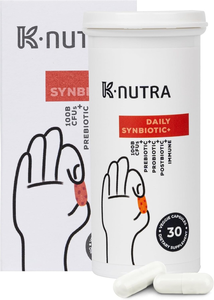 K-Nutra Daily Synbiotic+ | 30カプセル | 4-in-1 プレバイオティクス、プロバイオティクス、ポストバイオティクス | 100億CFUs | 女性&男性のためのガット&消化健康サプリメント