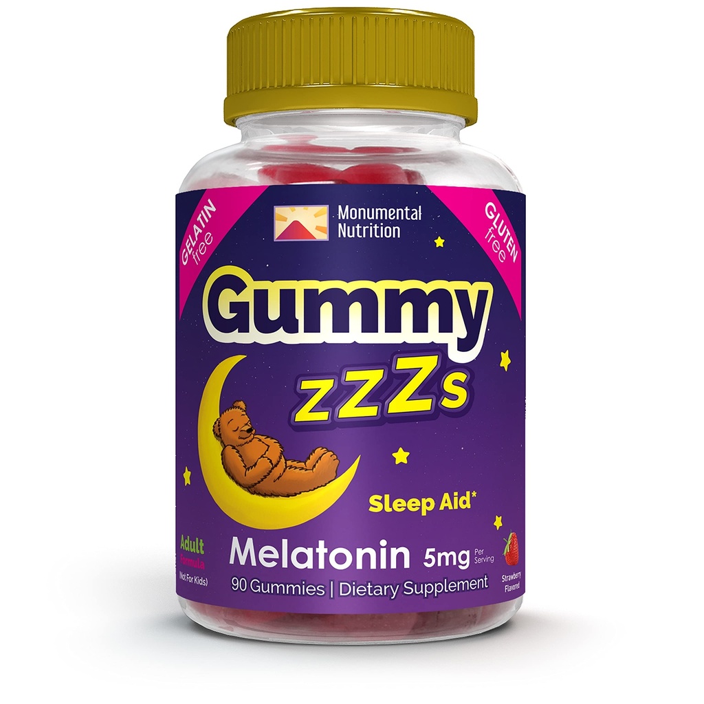 Gummy ZZZs Melatonin - 睡眠グミー5mg - イチゴの味 - 90カウント - ビーガンフレンドリー、ゼラチンとグルテンフリー - ハラールとコーシャ認定 - 男性と女性のためのナイトタイムグミー
