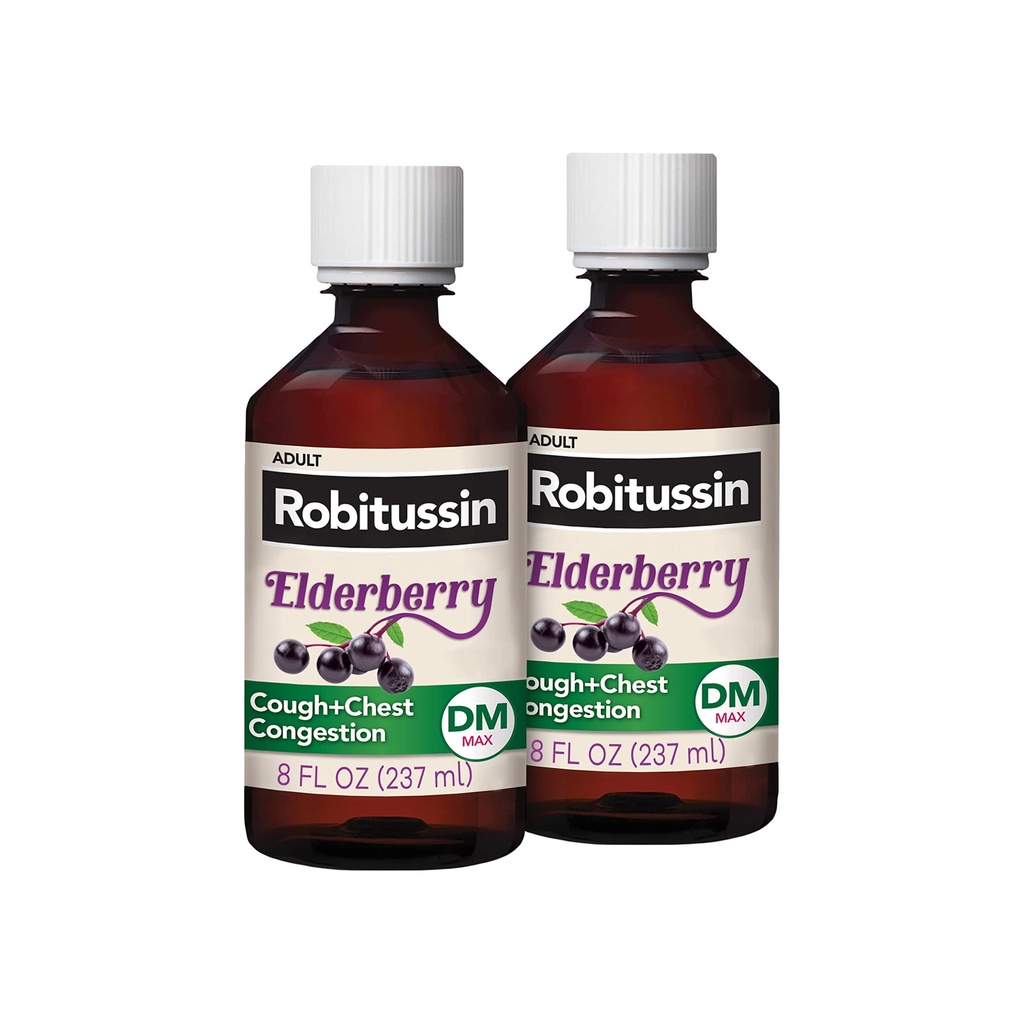 Robitussinの最高の強さのElderberryの咳プラスの箱の混雑DMの大人の咳の抑制剤、非眠気の液体の咳および箱の混雑の救助を提供して下さい- 2x8 Fl Oz