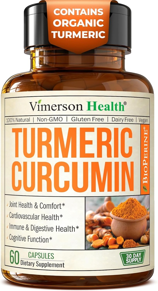 Turmeric Curcumin Supplement with Black Pepper Extract - High Potency Organic Turmeric 1200mg & 95% Curcuminoids for Joint & Digestive Health - Joint Support Supplement - 60 Vegan Curcuma Capsules