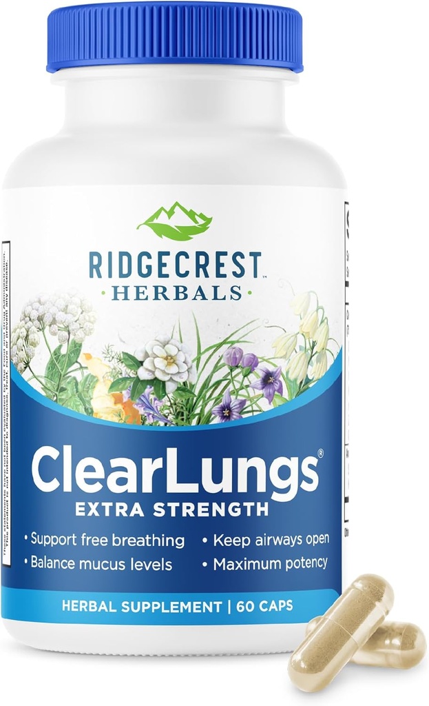 RidgeCrestの草のClearLungsの余分強さ、自然な肺、鼻の健康の方式、気管支、呼吸器、Sinus、Mucusサポート(60の帽子、30のサーブ)