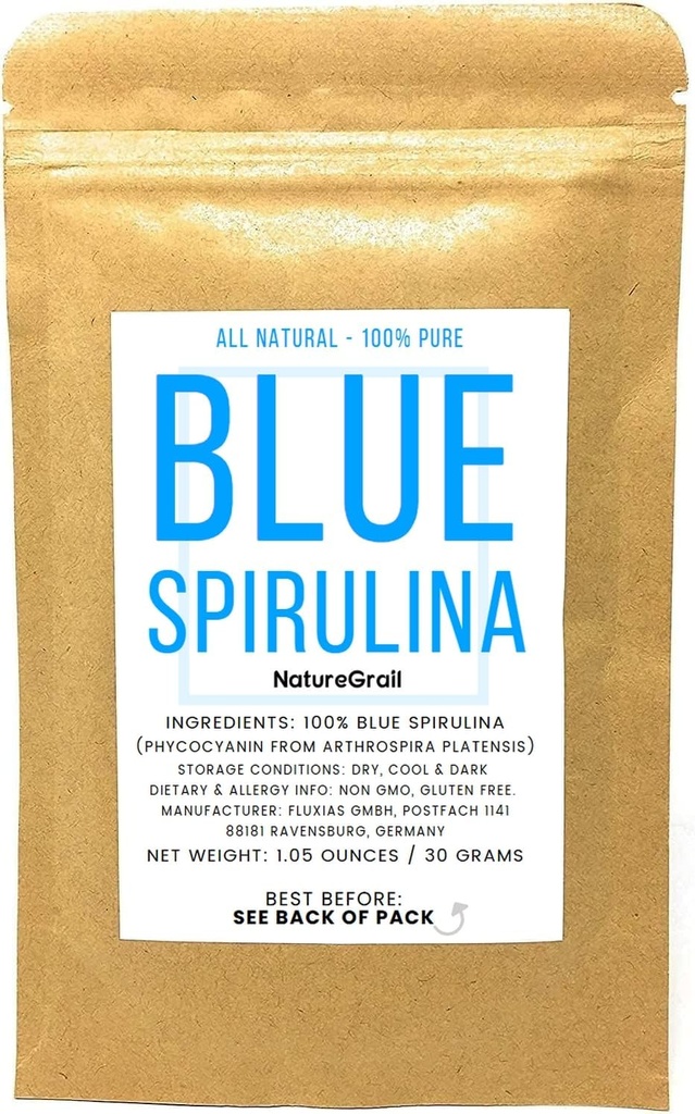 青いSpirulinaの粉- 100%の純粋なPhycocyanin -深い青い食糧着色-Arthrospiraのプラテンシス-純重量:1.05oz/30g