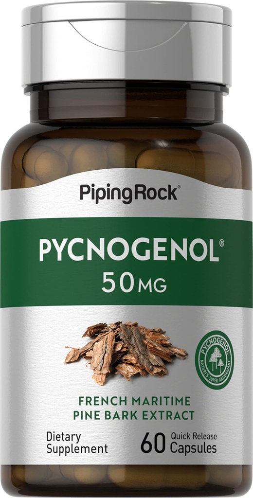 パイピングロックピクノジェノールサプリメント | 50mg | 60カプセル | フレンチマリタイムパインバークエキス | パイナスピナスター for Men and Women | Non-GMO, グルテンフリー