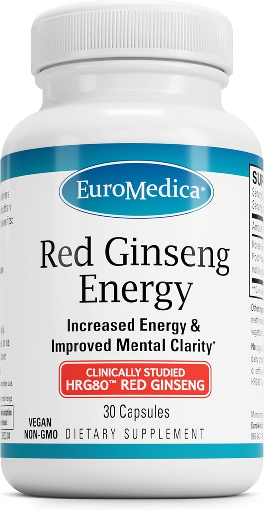 EuroMedica の赤い Ginseng エネルギー-健康なエネルギーを支える補足及び焦点-韓国の赤い Ginseng の根の粉の草の補足- Aid の健康な耐久性へのビーガン タブレット- 30 のカプセル
