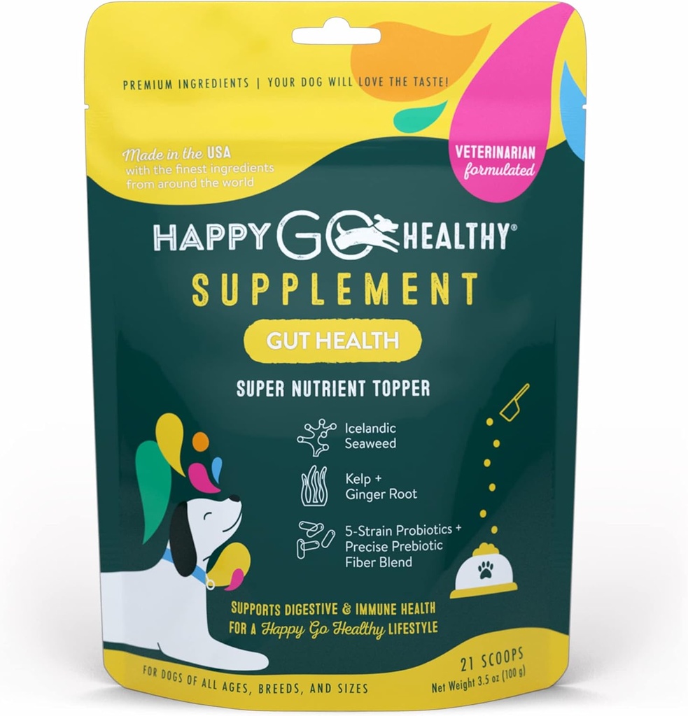 Dog Gut Health Probiotics Supplement | Improves Digestive Health and Immune System Support for Dogs and Puppies | All Natural Ingredients Tasty Kibble Dog Food Topper | 21 Count Pack