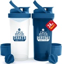 DAN RIVER 2-Pack Shaker Bottle | 24oz Plastic Protein Shaker & Mixer | Twist & Lock Design for Smoothies & Protein Mixes | Durable, Leak-Proof, Easy to Clean | Clear & Blue Shaker Bottles for Gym