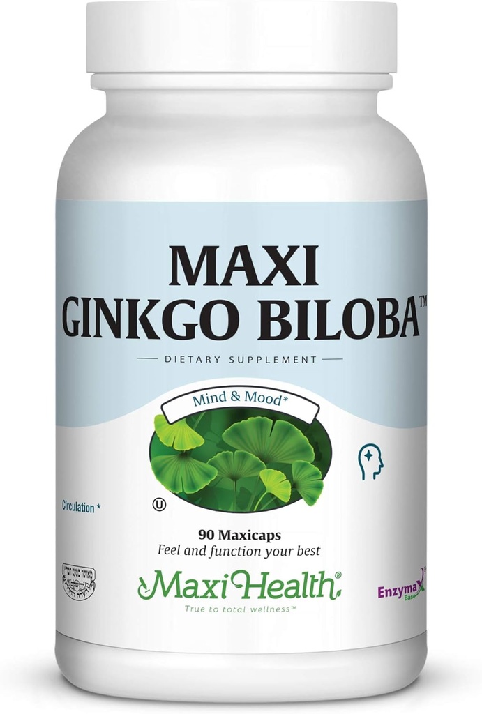 Maxi Health Ginkgo Biloba - 脳と循環式 - 90カプセル - Kosher(QGB)