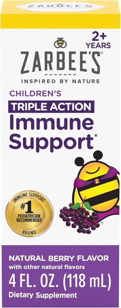 子供のためのザビーのエルダーベリーシロップ, ビタミンC&亜鉛と毎日の免疫サポート, 子供たちの液体サプリメント, ナチュラルベリー風味, 4 fl oz