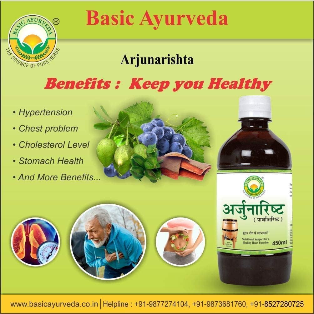 KRISTINA Basic Ayurveda Arjunarishta Syrup | 450ml | Hypertension | Chest Problem | Maintain Cholesterol Level | Herbal Heart Tonic | Improve Stomach Health
