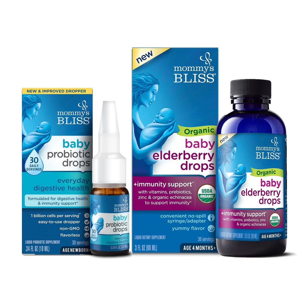 Mommy's Bliss Baby Probiotic Drops 毎日30のサービング(パッケージ1)とオーガニックベビーエルダーベリードロップ36のサービング(パッケージ1)、Baby's Immunityをサポート