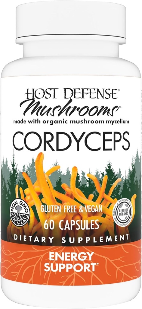 Host Defense Cordyceps Capsules - Immune & Energy Support Supplement - Kidney Health Supplement with Cordyceps - Fitness Support Supplement to Aid Oxygen Uptake - 60 Capsules (30 Servings)*