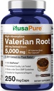 NusaPure Valerian Root 20:1 抽出物、250 mg は、ベジーキャップあたり 5000mg に等価、250 カウント、ビーガン、非GMO、バイオペリン