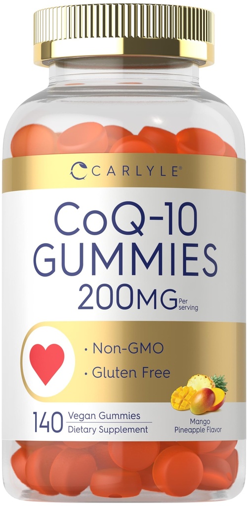 Carlyle CoQ10 200 mg グミリー | 140 カウント | マンゴーパイナップル風味 | ヴィーガン, 非GMO, グルテンフリーサプリメント