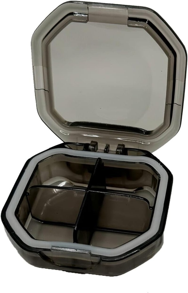 Travel Pill Organizer - Durable, Watertight Pill Case Travel Size with 4 Compartments - Compact Pill Travel Case for Vitamins, Supplements, Medicine - Travel Pill Container for Purse (Gray)