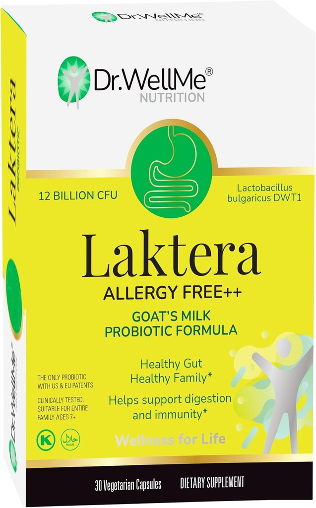 WellMe Laktera Allergy-Free Probiotics博士 - 30カプセル、12B CFUGoatのミルクプロバイオティックフォーミュラ、免疫&腸の健康サプリメント - 低Lactose、大人と7 +のためのグルテンフリー お子様