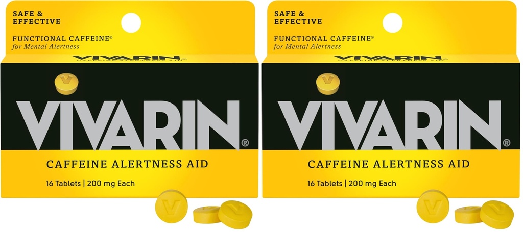 Vivarin、カフェインの丸薬、線量ごとの200mgカフェイン、安全そして効果的にあなたがAwake、砂糖、カロリーまたは隠された原料、エネルギー補足、16のタブレットをとどまるのを助けます(2のパック)
