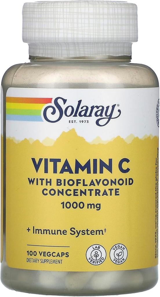 Solaray C Supplement with Rose Hips, Acerola, Bioflavonoids, 1000mg, 100 Count