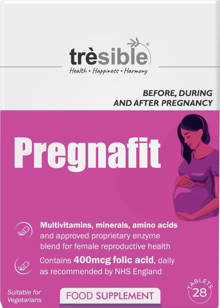 Trèsible Women's Prenatal Pregnancy and Postnatal Supplements | Pregnafit 28錠 | CoQ10、葉酸、ビタミンD、亜鉛 | ベジタリアン、グルテンフリー、ハラール | 合成バインダーやコーティングなし