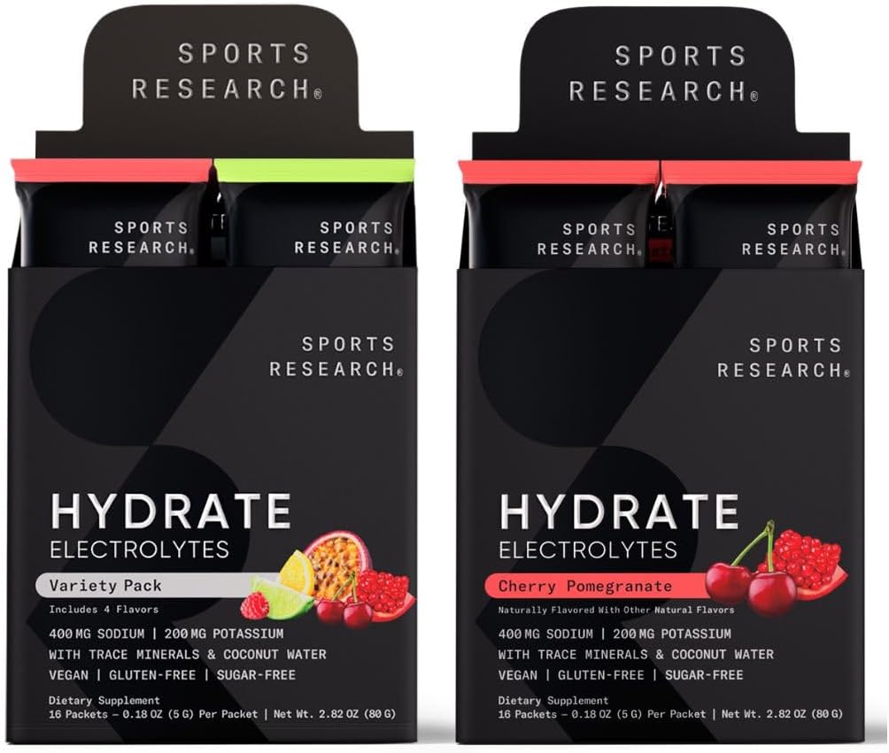 スポーツの研究のHydrateのElectrolytesのコンボのパック-ビタミン、鉱物およびココナッツ水と砂糖なし及び自然に風味を付けられる砂糖なし及び-水和を支えて下さい- 32のパケット-チェリーのザクロの優勢の味