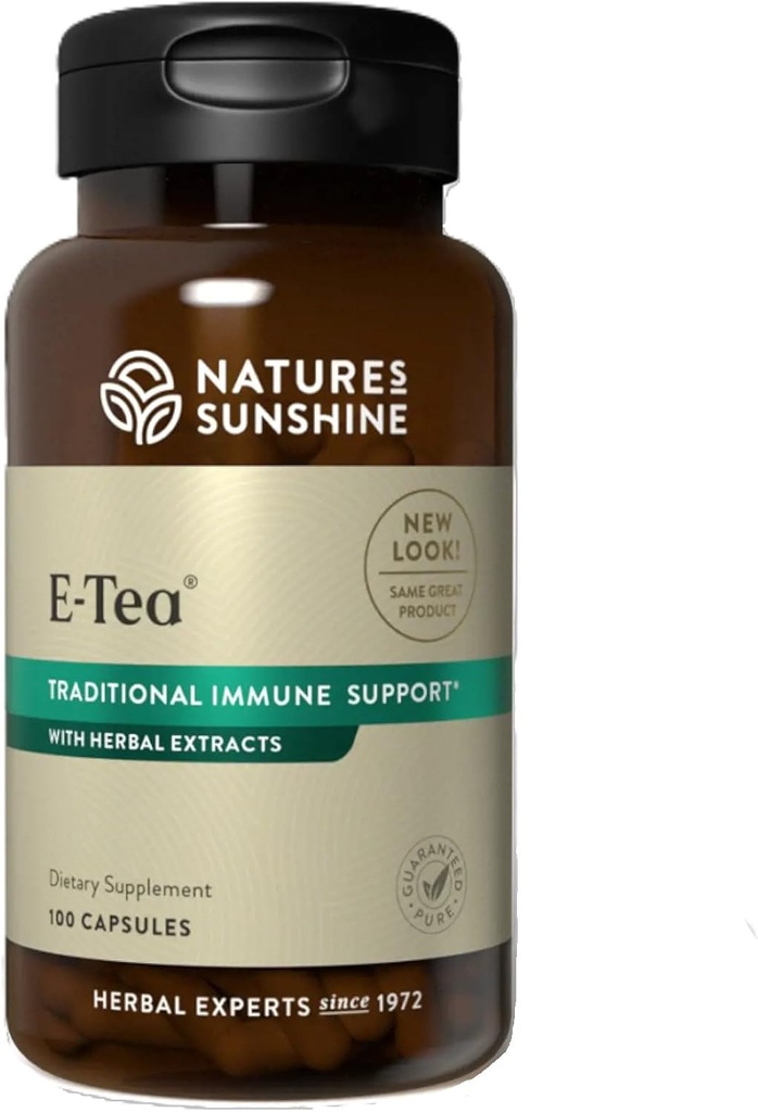 Nature's Sunshine E-Tea カプセル (100 カウント)、Essiac Tea のカプセル化されたバージョンで免疫の健康をサポート