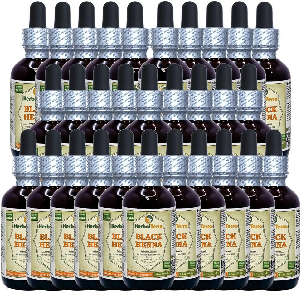 ブラックヘナ(True Indigofera Tinctoria)チンキ、液体抽出物(ブランド名:HerbalTerra、米国製)30x2 fl.oz(30x60 ml)