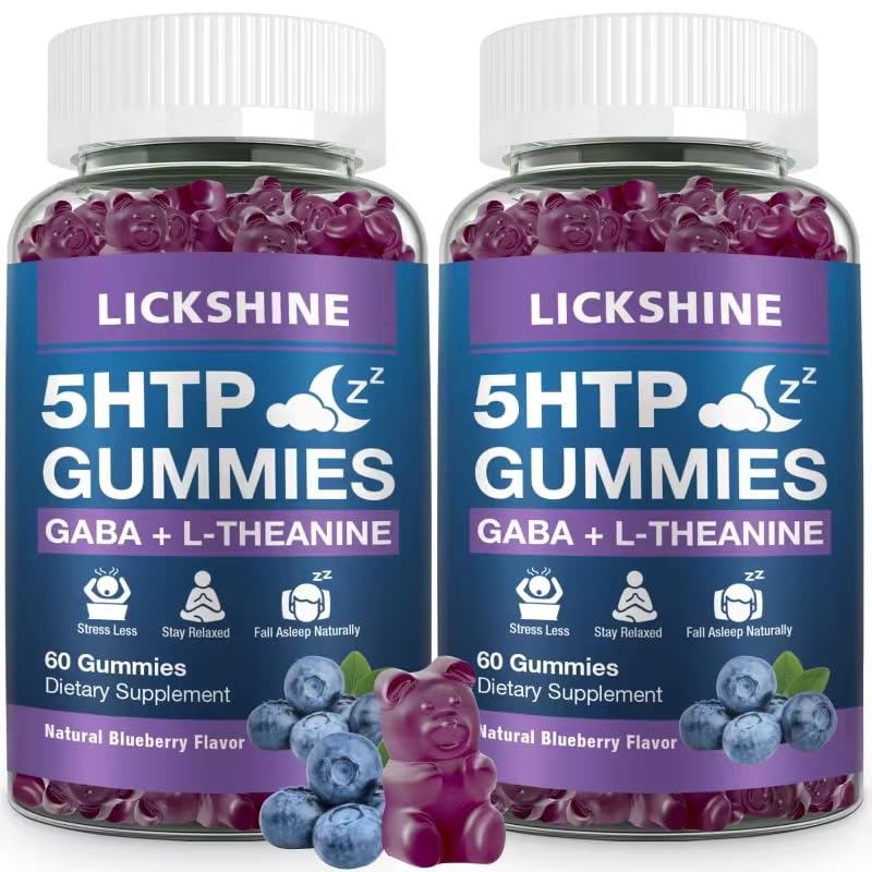 2パック300MG 5-HTP GABA睡眠サプリメント200mg L-テアニンサプリメントとBrain、Moodスタビライザーと睡眠サポート、Melatonin-Free、Omega 3-6-9ナチュラルZzzs、Blueberry Flavor