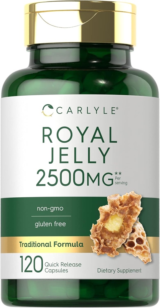 Carlyle Royal Jelly Capsule | 2500mg | 120カウント | GMOとグルテンフリーのフォーミュラ | 伝統的なサプリメント