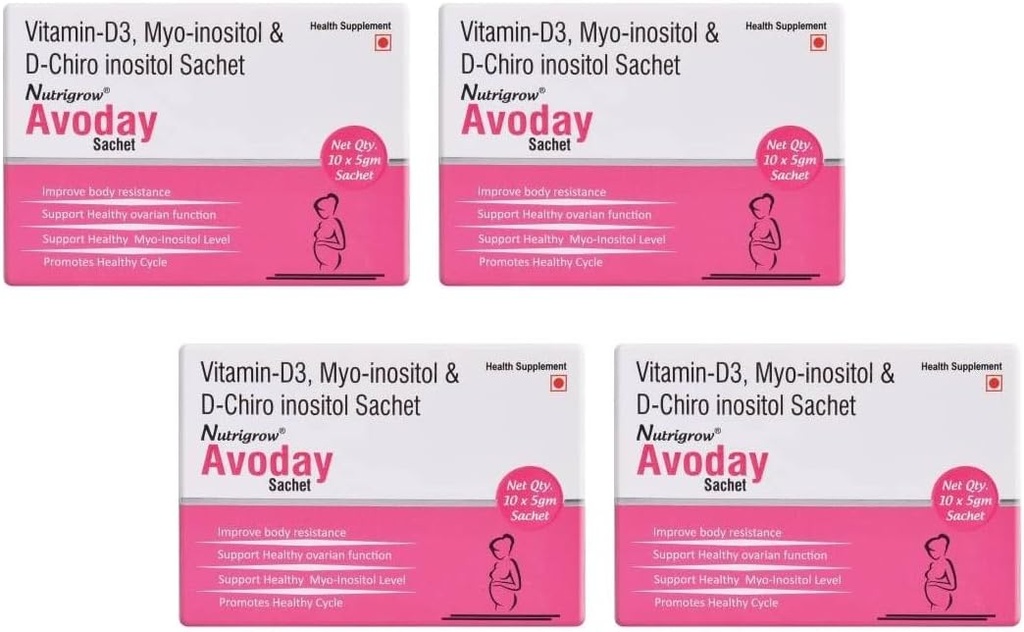 女性のためのNUTRIGROW AVODAYの粉の供給40日/援助Ovarian機能サポート - あなたのホルモン/ビタミンD3のmyoのイノシトール及びDのChiroのイノシトール/健康の補足/Metabolismのブースターのパックを4の調整して下さい