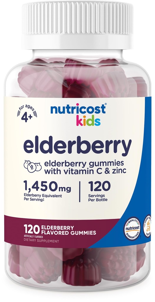 Nutricostキッズエルダーベリーグミー(50mg)と亜鉛&ビタミンC 120グミ - グルテンフリー、トウモロコシシロップなし