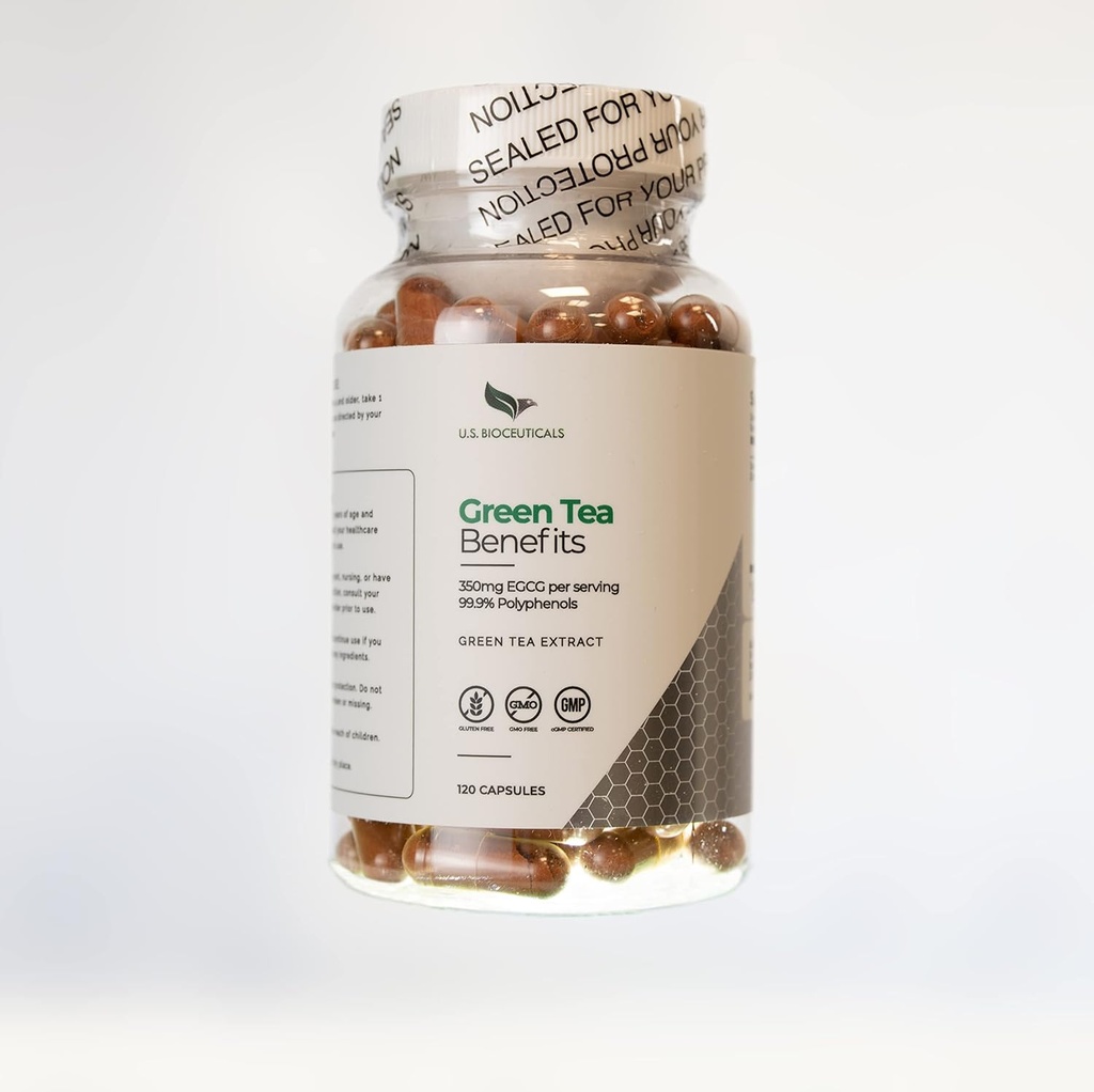 緑茶の利点 - ボトルあたりEGCGの350mg以上 - 99.9%ポリフェノール - 健康をサポート - ボトルあたり120カプセル