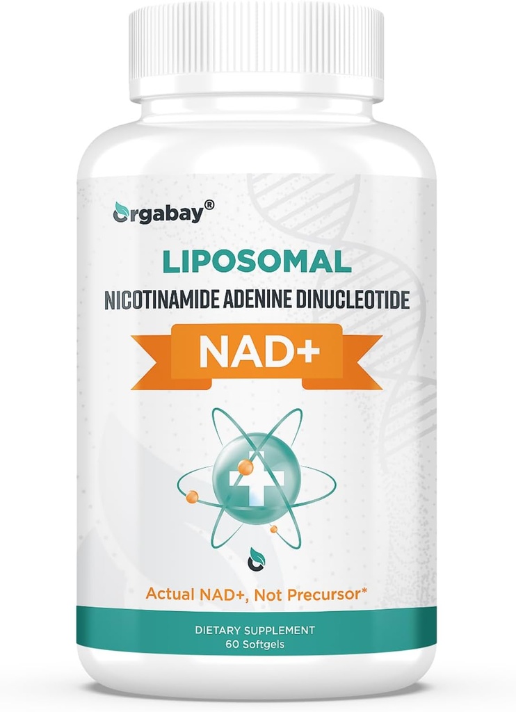 オルガベイ・リポソーム NAD+ サプリメント500mg、高吸収、TMG 250mg、実際のNAD +とブーストNAD +、ニコチンアミドリボシド、サポートセルラーエネルギー、健康な老化  60Softgels