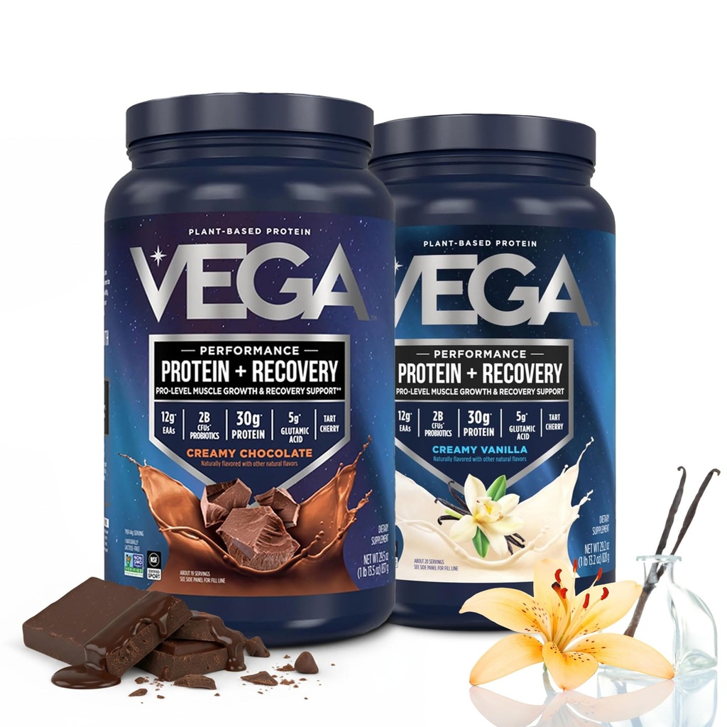 Vegaスポーツプレミアムプロテインパウダーバンドル、チョコレート+バニラ、植物ベースのプロテインパウダーポストワークアウト - 認定ビーガン、ベジタリアン、ケトフレンドリー、グルテンフリー、乳製品無料、BCAAアミノ酸