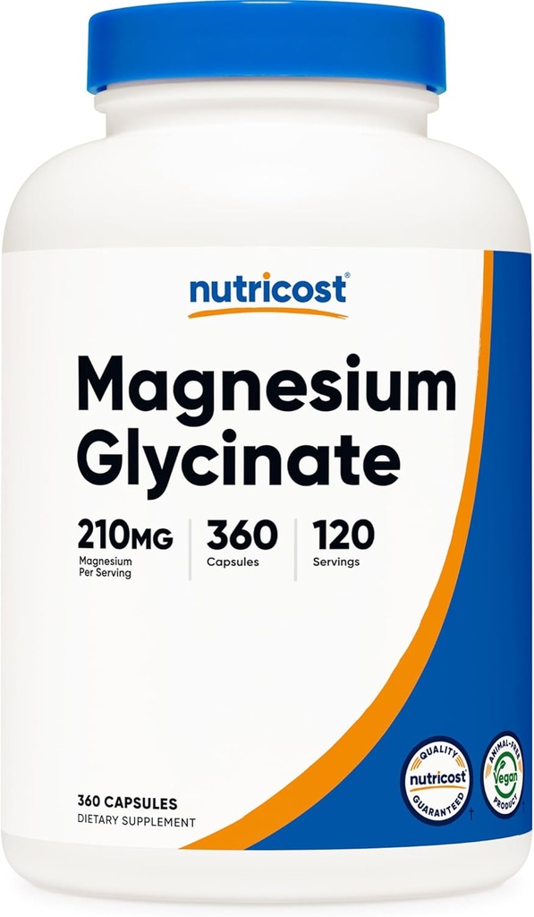 NutricostのマグネシウムのGlycinateのカプセル(360のカプセル、サービングごとの210のmg) - マグネシウムのGlycinateの補足