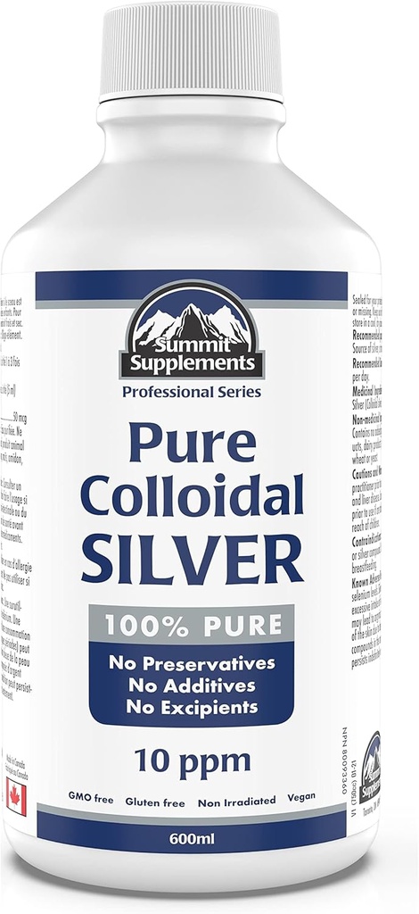 Colloidal Silver 10ppm 600ml - Colloidal Silver Liquid Minerals Trace Minerals - Colloidal Copper Supplements - Silver Colloidal Minerals Liquid - Formulated & Made in Canada