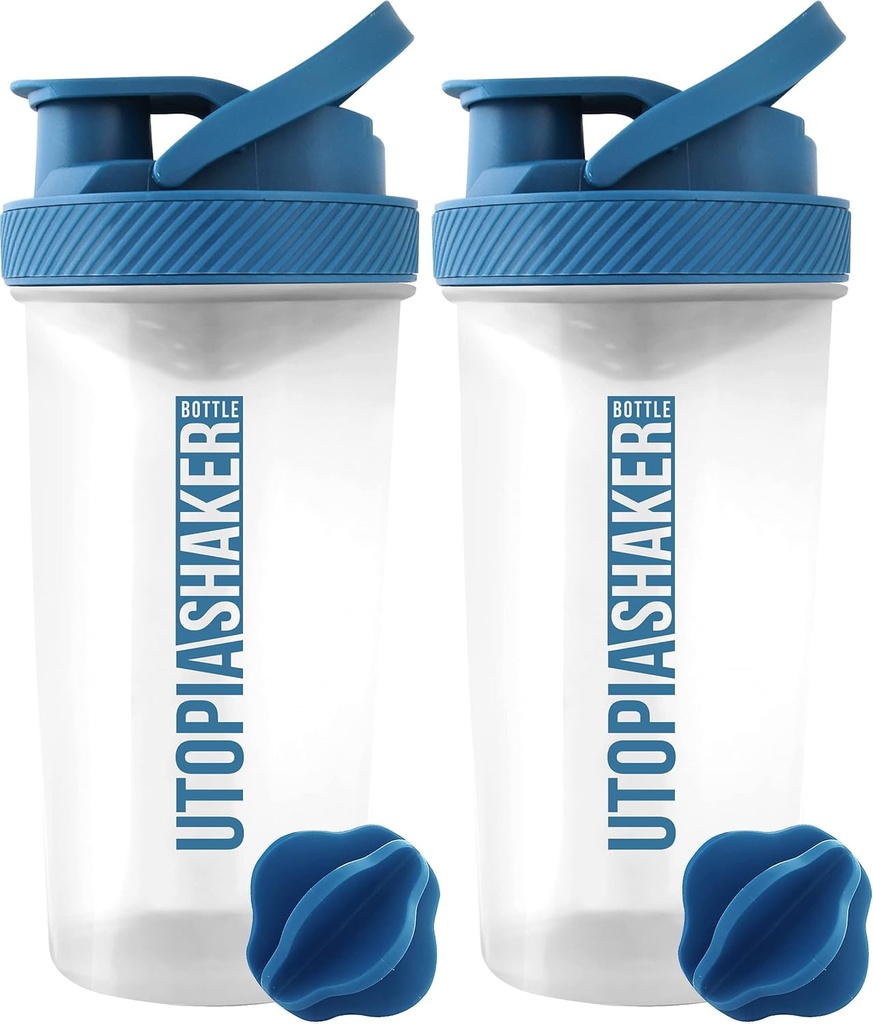Utopiaホームプロテインシェーカーボトル - (パッケージ 2)タンパク質ミックスのための28オンスシェーカーボトル - フィットネススポーツ古典的なプロテインミキサーシェーカーボトル(クリア/ネイビー)