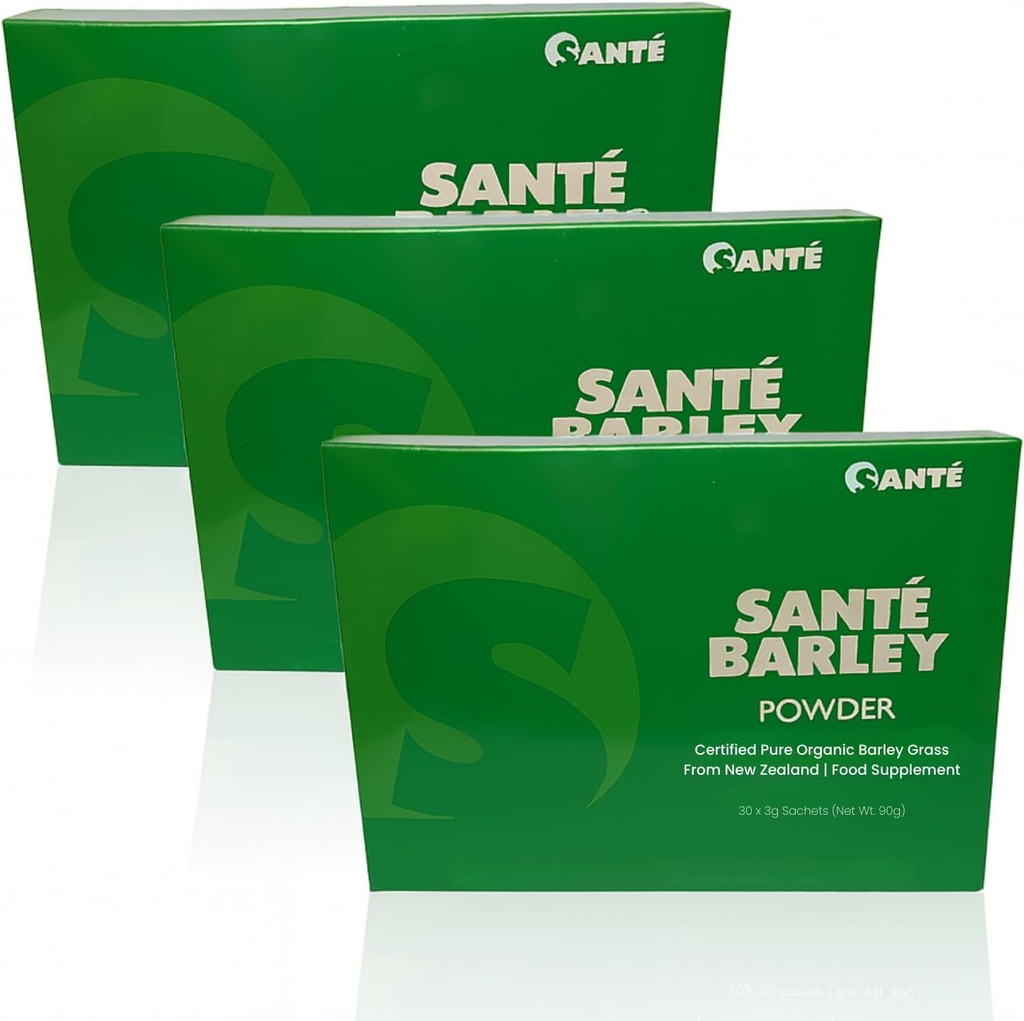 3 Boxes of Sante Pure Barley New Zealand Blend with Stevia - Large Box 30 Sachets Total 90 grams