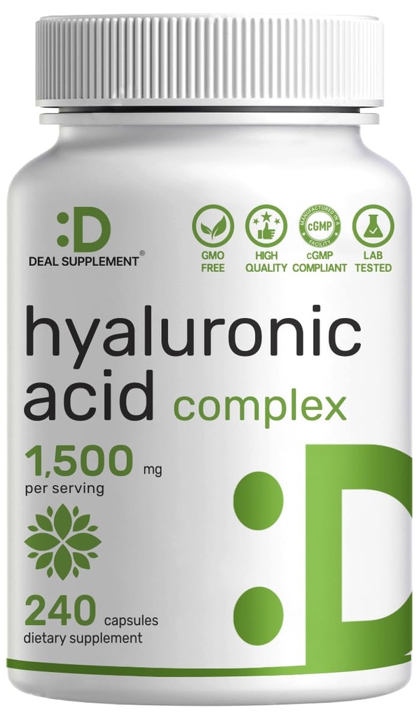 ディールサプリメントHyaluronic酸サプリメント 1,500mg - 240カプセル、MSM&ビタミンC - 純粋な95% | 非GMO +植物ベースのHA - 健康な関節、ボン、コネクティブティッシュ、および皮膚水和をサポート