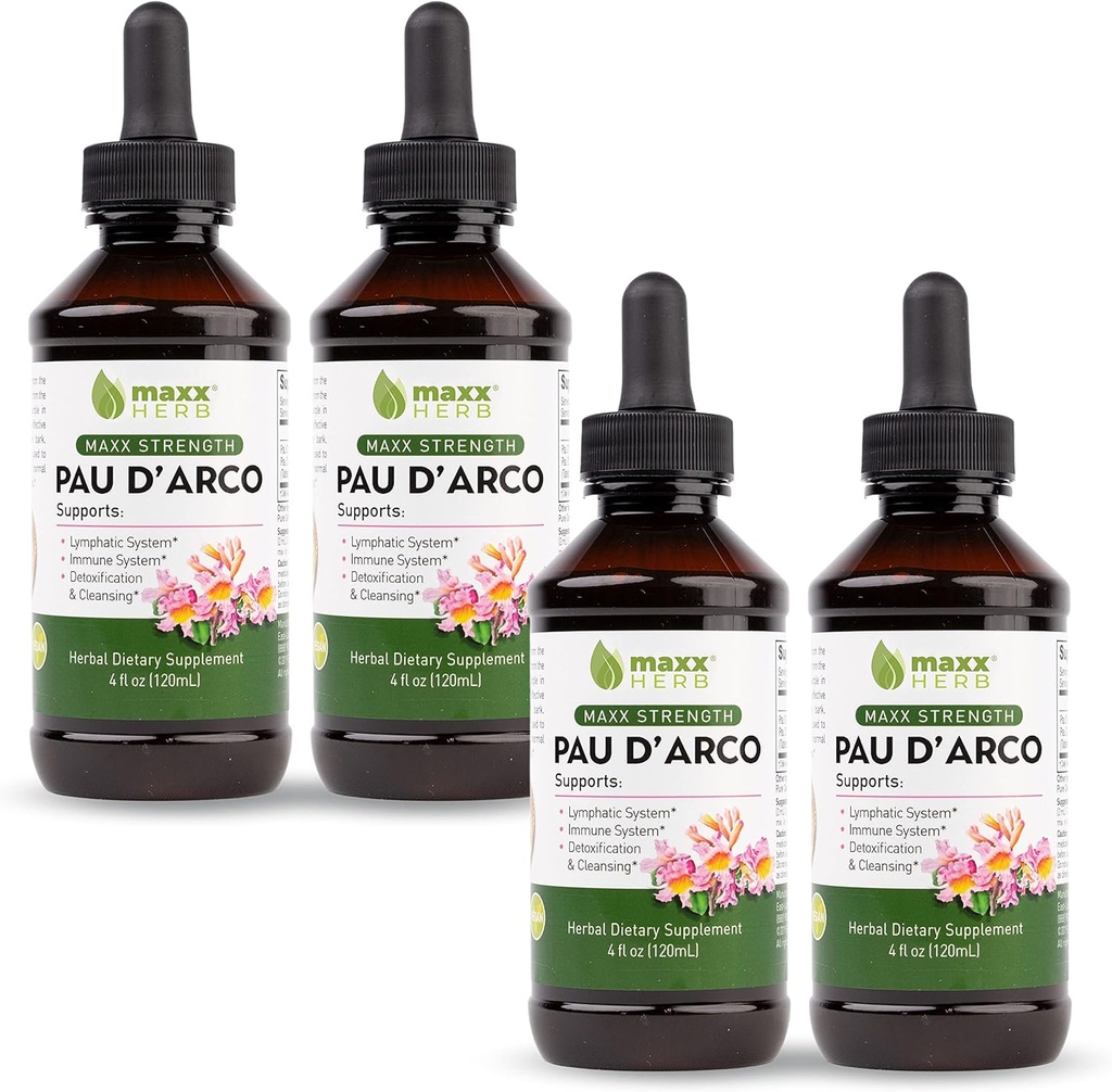 Maxx Herb PAU D'Arcoのチンキ - 免疫サポートのための最高の強さPAU Darcoのエキス、Taheeboの茶内部の樹皮はPAU Darcoのカプセル– 4本のびん、各4のOzを吸収します(240のサービング)