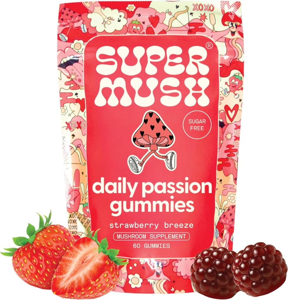 SuperMush Horny Goat Weed Gummies - Horny Goatweed for Men & Women with Cordyceps, Reishi & Maca Root - Maximize Blood Flow, Ignite Feel-Good Vibes & Lasting Energy