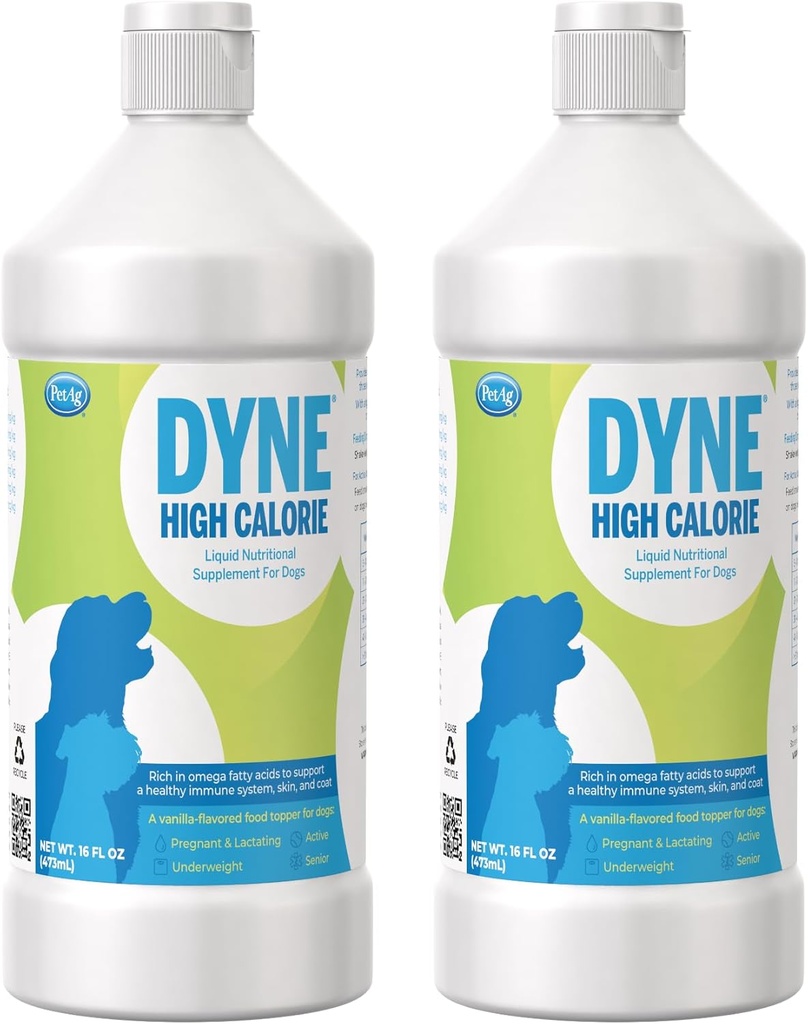 PetAg Dyne High Calorie Liquid Nutritional Supplement for Dogs & Puppies 8 Weeks and 古い - 16 oz, Pack of 2 - サポート性能と耐久性 - 甘いバニラフレーバー