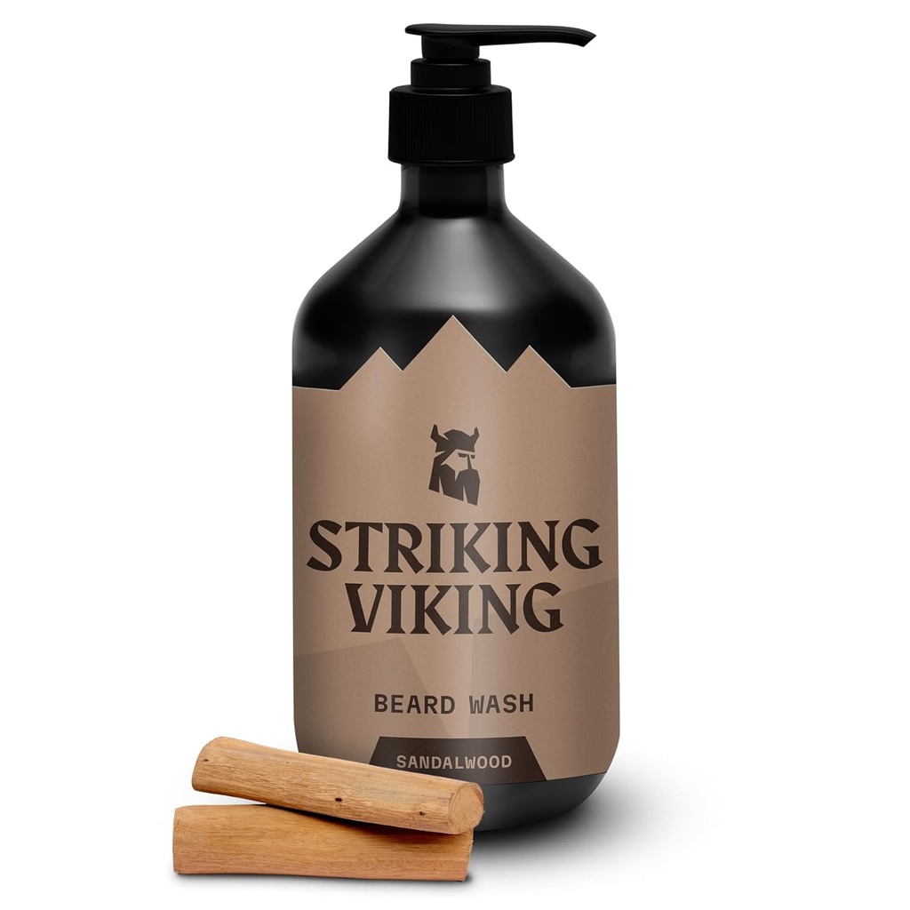 人のためのStriking Viking Sandalwood Beard Wash/Shampoo - 17 Oz、Paraben及び硫酸塩は、すべてのひげのタイプのためのJojobalオイル放します-健康な成長を促進し、保湿します
