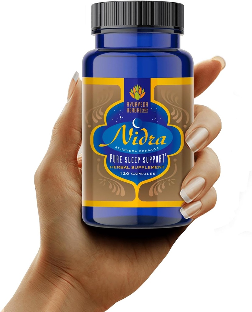 ニドラ100%全性アーユルヴェーダハーブ睡眠サプリメント - 薬物無料、非ウサギの形成、残りの夜のためのストレス救済援助 - 120カウント(パッケージ1)