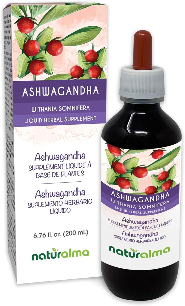 ナチュラルマ・アシュワガンダ (withania somnifera) ルートアルコールフリーのチンキ - 6.76 fl oz 液体エキス ドロップ - ハーブサプリメント - ビーガン