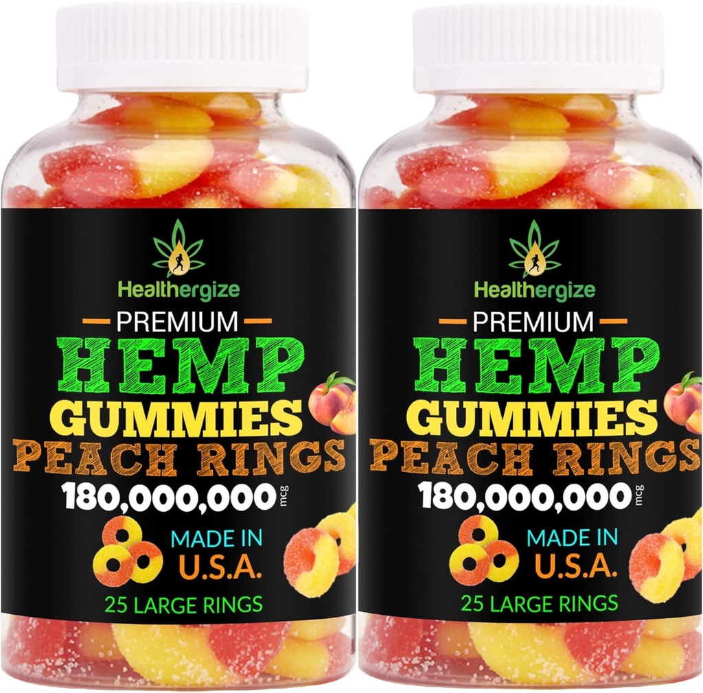 2パック ヘンプ グミー フレッシュ デリシャス ギーミー ピーチ のために Sleep, Calm and Relax, Back-Premium Hemp Oil Gummy Edibles, ナチュラル Hemp Party-Made in USA
