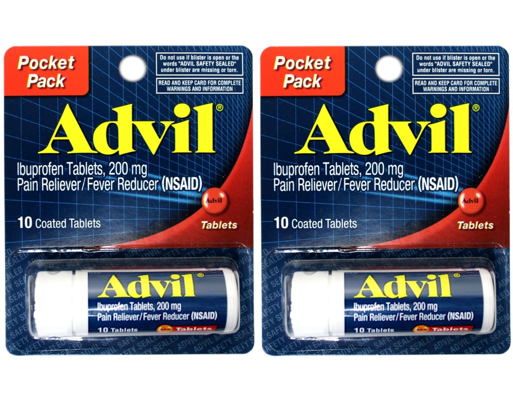 ポケット パックの2パックのAdvilの痛みのReliever/Feverの減力剤Ibuprofen 200mg - 10の上塗を施してあるタブレットPERのパック(合計20のタブレット)
