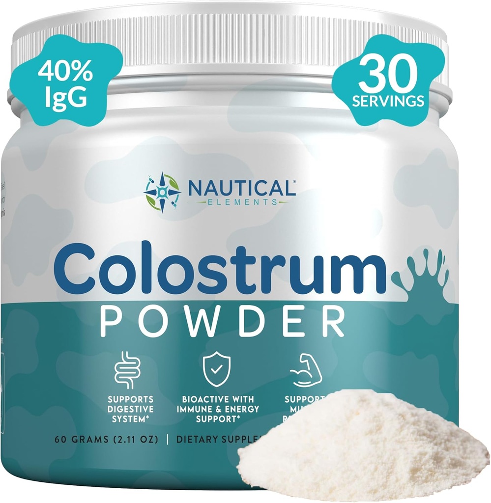 Colostrum Powder 60g, 40% IgG, 30 サービング | ファースト 4-6 時間 搾乳, 草食, 乳食, 乳食, 乳食, 乳食, 乳中米農場からの不風味のホウ豆のColostrumサプリメント | Calostro Bovino para Adultos