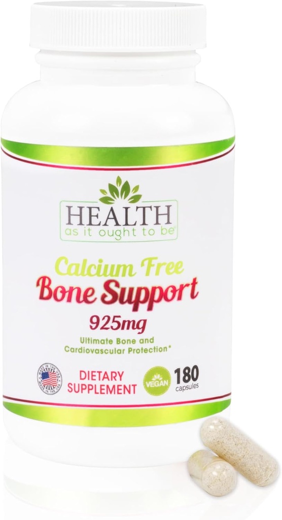 Health As It Ought To Be Calcium Free Bone Support Supplement | Ultimate Bone and Cardiovascular Protection | 180 Capsules
