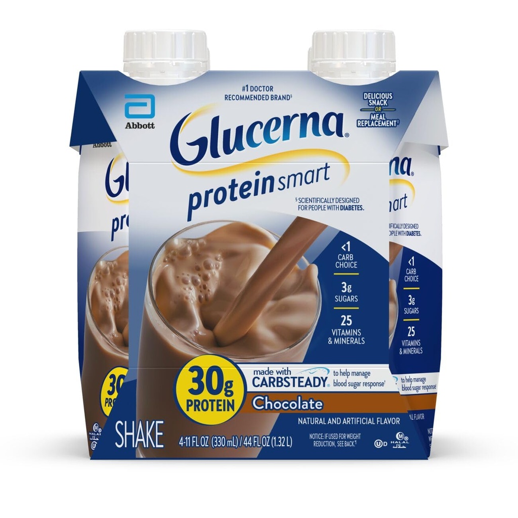 Glucernaの蛋白質のスマートな糖尿病の心配のシェイク、チョコレート、血糖管理、30g蛋白質、150カロリー、飲み物への準備、11のflozのびん、4のパックへの準備
