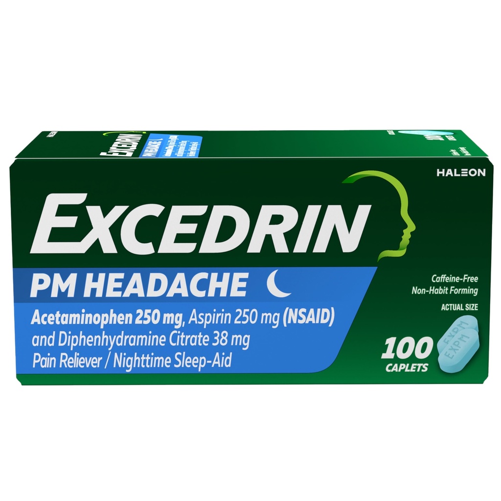 頭痛の救助、アセトアミノフェン250mg、アスピリン250mg、Diphenhydramineのクエン酸塩38mgの痛みのレバー、夜間睡眠援助、100の計算のためのエキセドリンPM